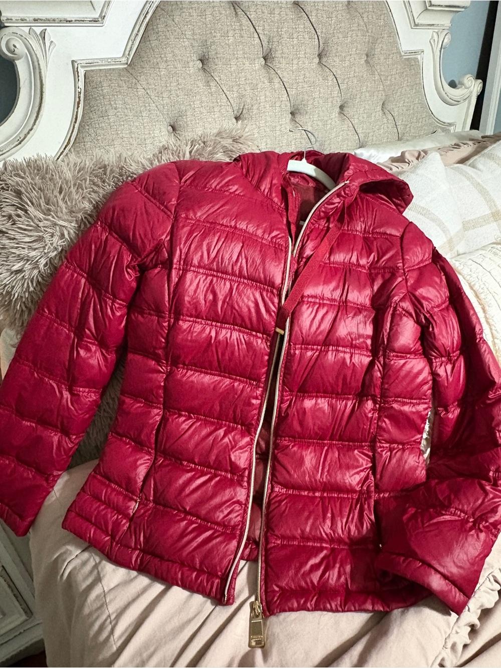 Calvin Klein Quilted Hooded Puffer Jacket - Red